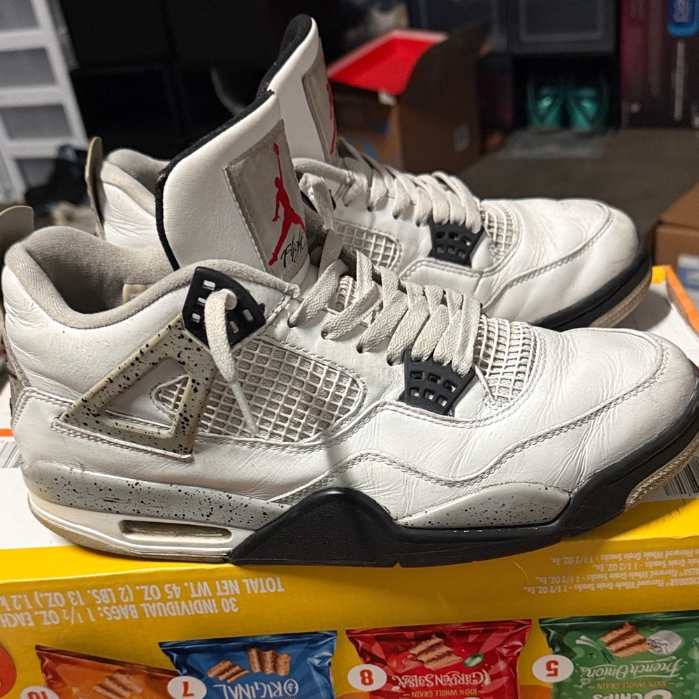 Jordan White and Black Retro 4 Sneakers with Red Jumpman
